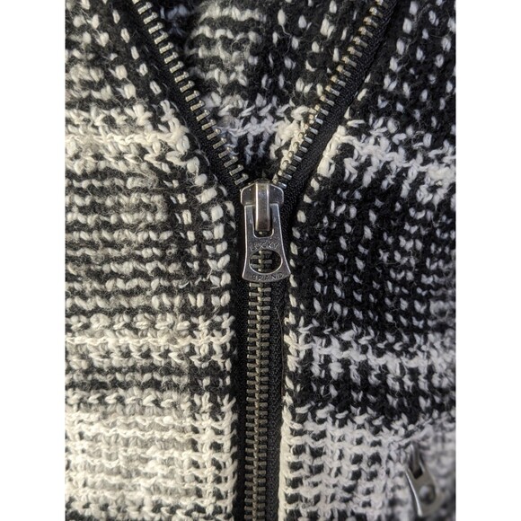 Lucky Brand Black White Plaid Woven Angle Zipper Crop Blazer Jacket Sz L Classy - Picture 2 of 11